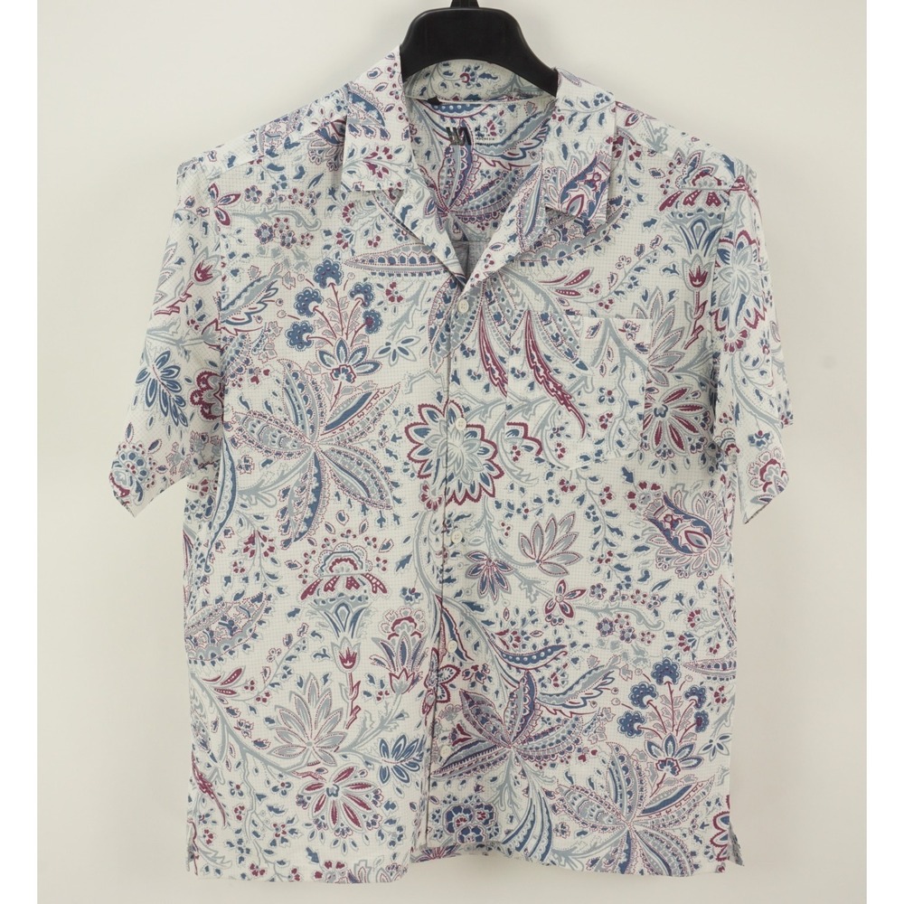 VRST Performance Ripstop Grid Men's Medium Open Collar White Paisley Camp Shirt